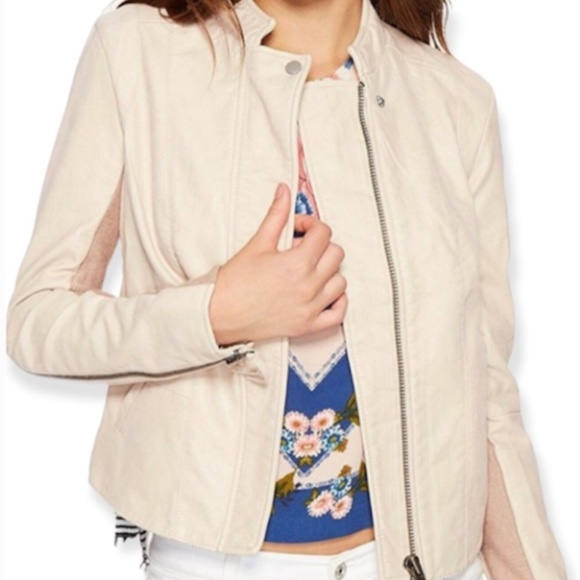 Free People Vegan Cream Leather Moto Jacket - Picture 2 of 4